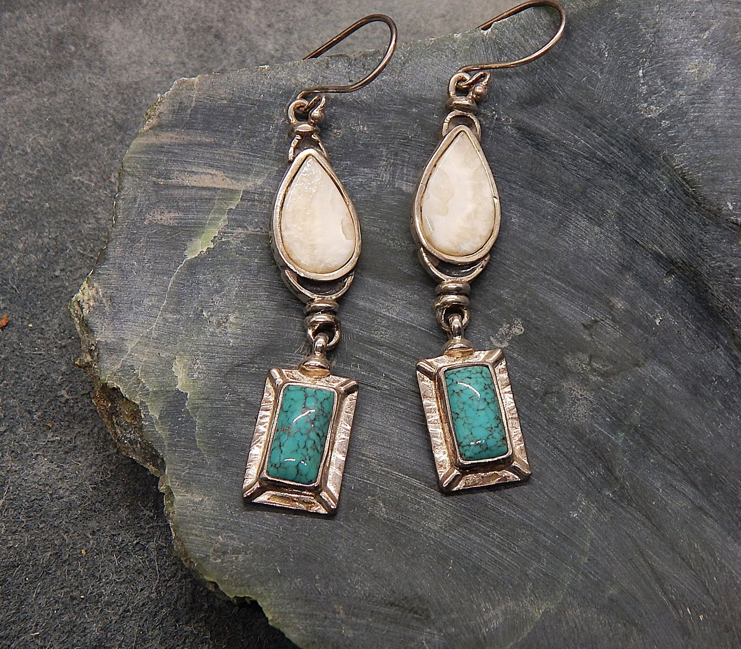 Fossil Walrus Ivory Tear Drops &amp; Turquoise