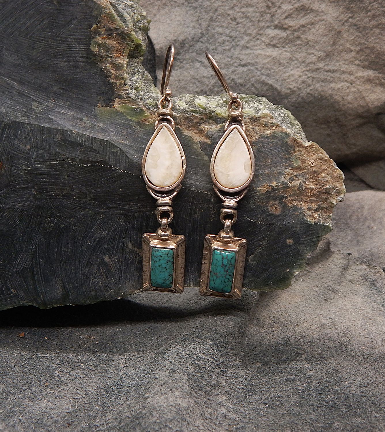Fossil Walrus Ivory Tear Drops & Turquoise