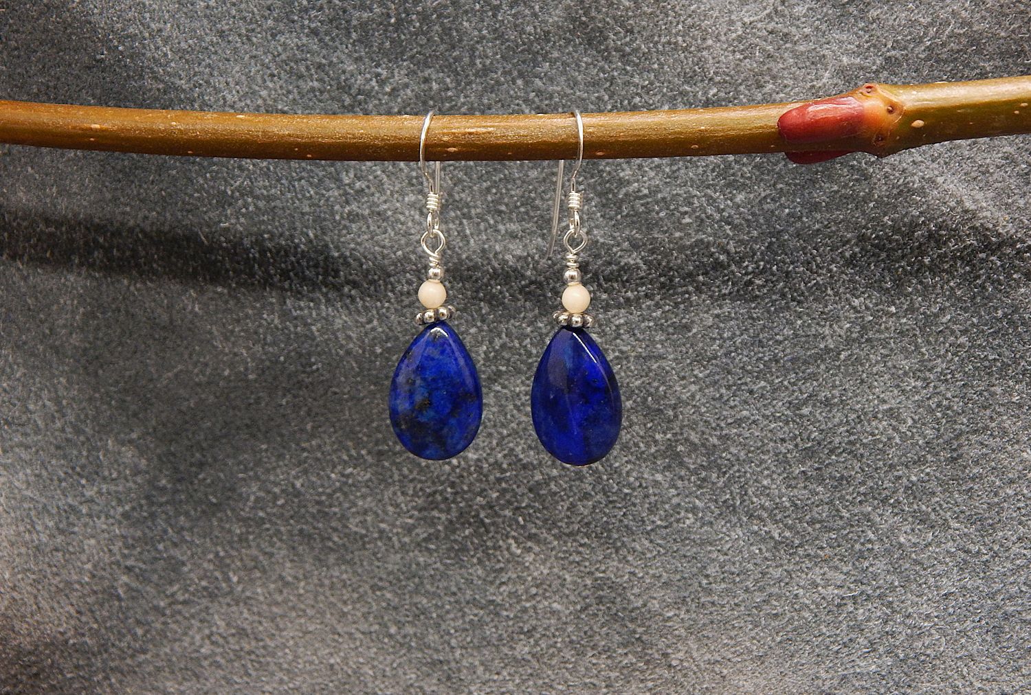 Denim Lapis Tear Drop  Earrings