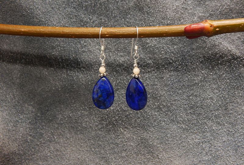 Denim Lapis Tear Drop  Earrings