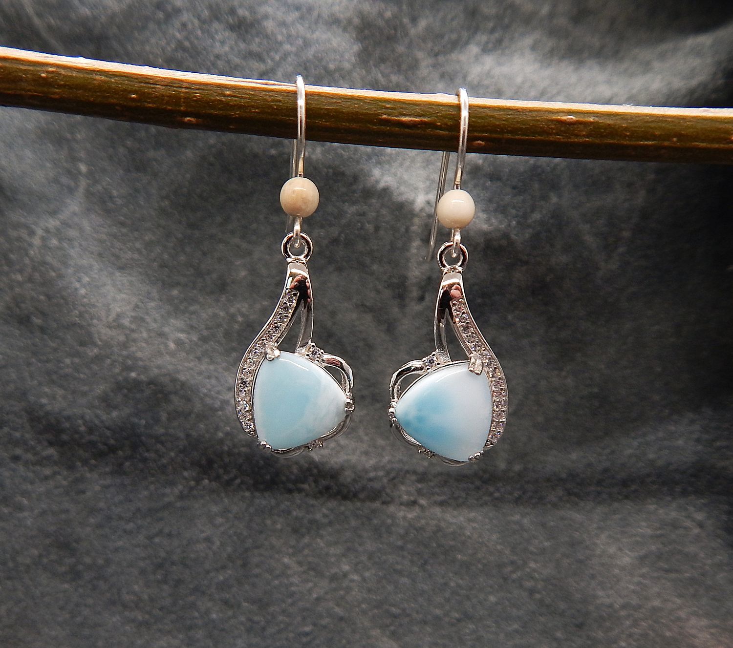 Fancy Larimar Triangle Earrings