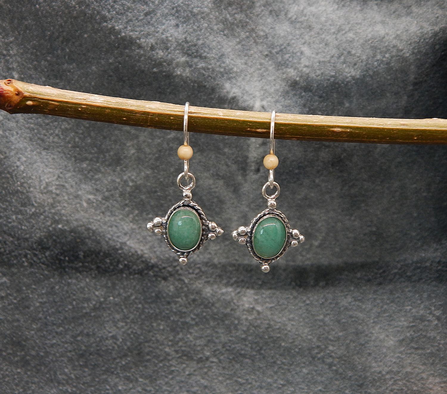 Rope Framed Jade &amp; Woolly Mammoth Ivory Earrings