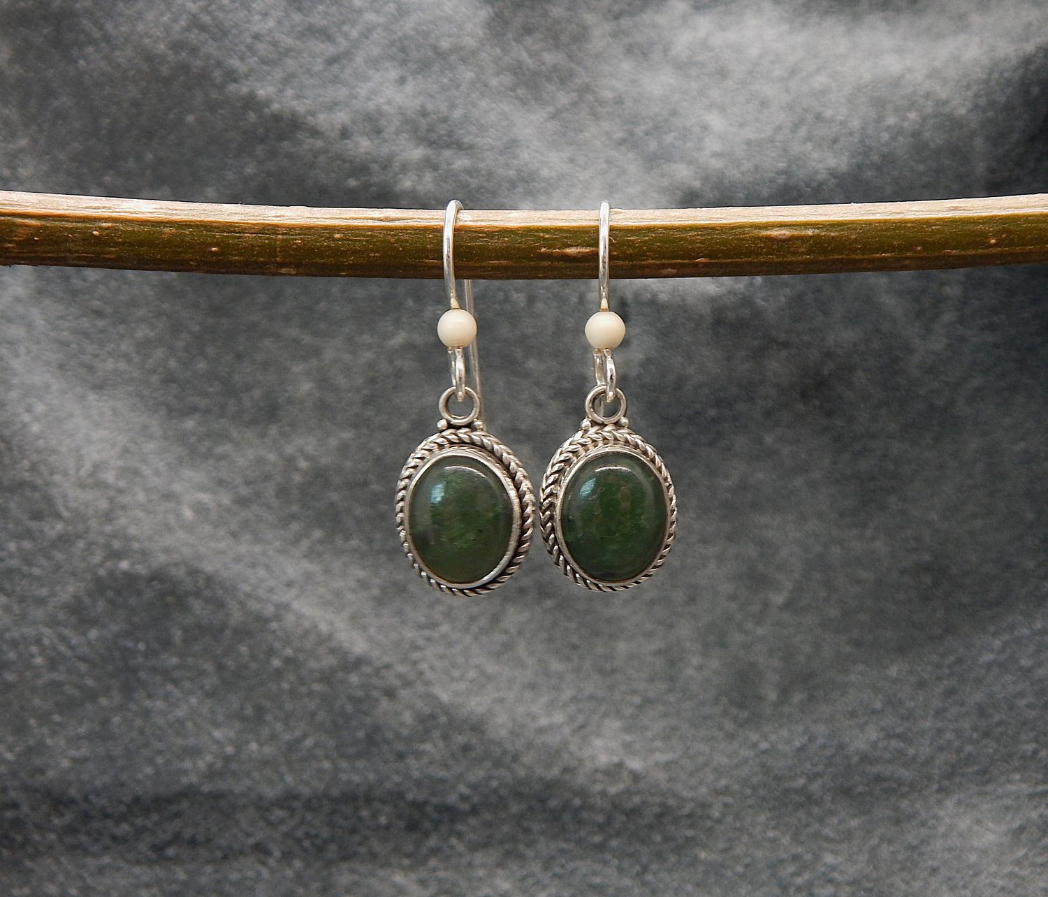 Oval Rope Framed Jade Earrings