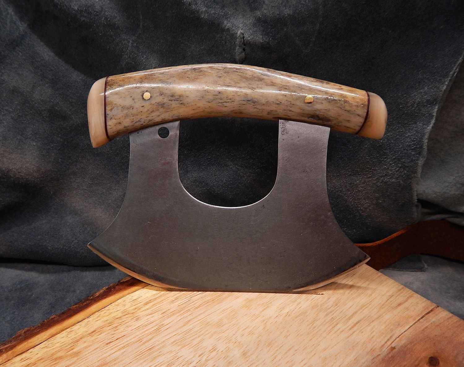 High Carbon Steel Nunivak Ulu With Caribou Antler and Dall Sheep Horn Handle