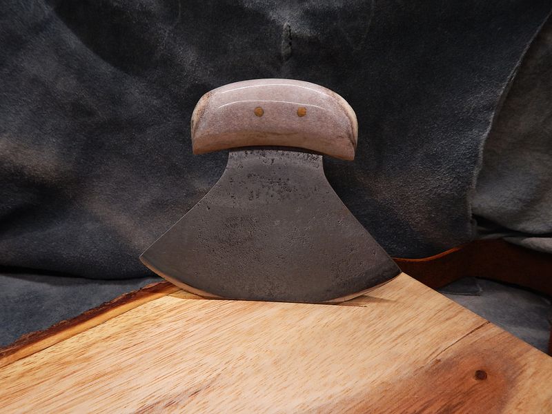 High Carbon Steel Fish River Ulu With Caribou Antler Handle