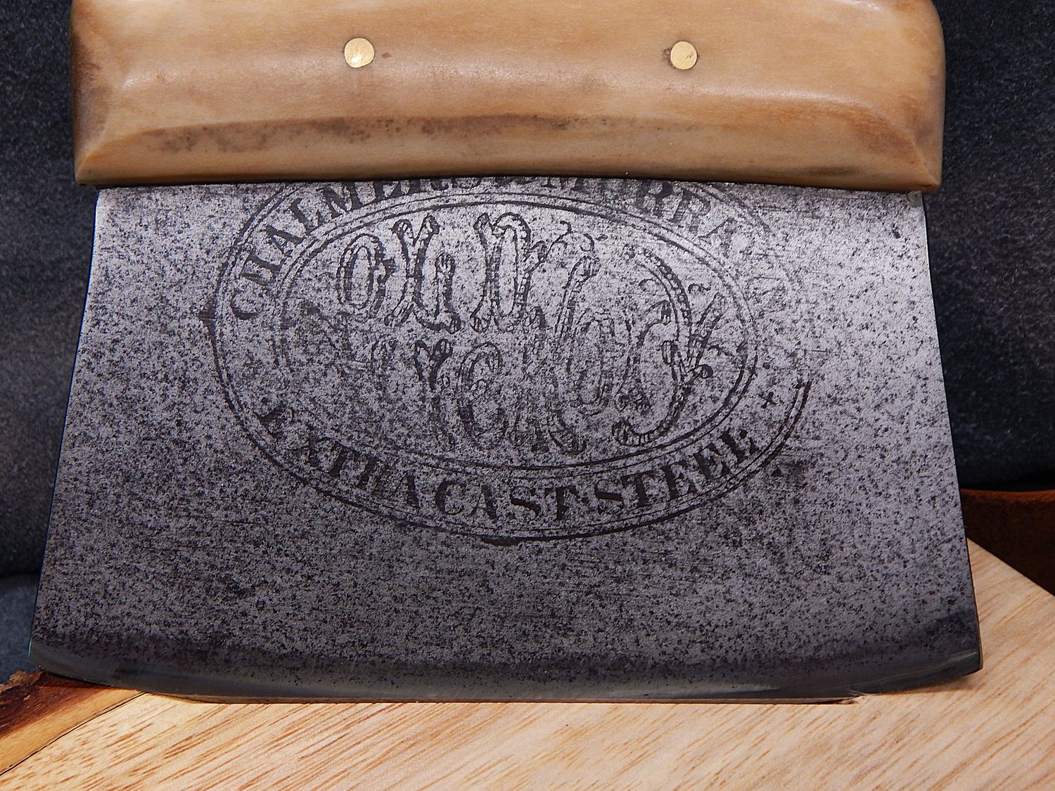 Stamped High Carbon Steel Savoonga Ulu w/ Caribou Antler Handle