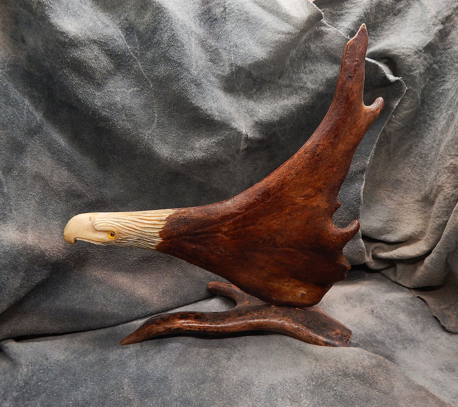 Shed Caribou Antler Eagle On Stand