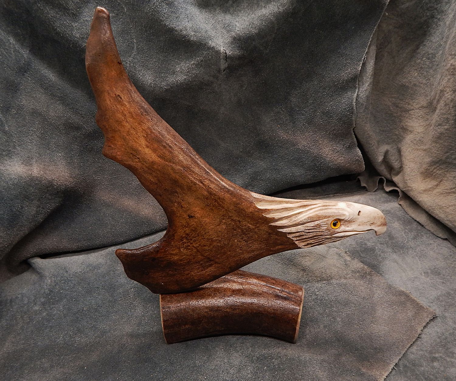 Shed Caribou Antler Eagle on Stand
