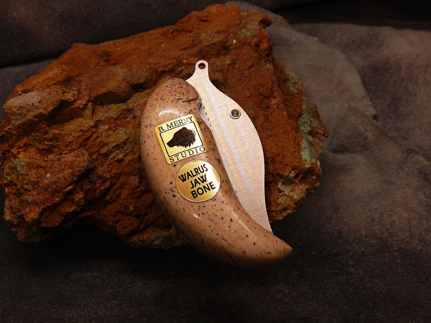 Bob Merry Fossil Walrus Jaw Bone Pocket Ulu