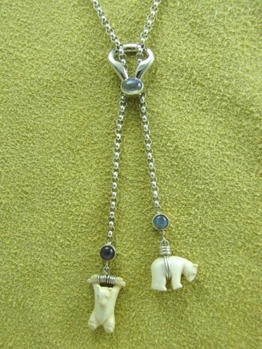 "Little Bears" Silver / Labradorite / Ancient Mammoth Tusk Pendants with Silver Necklace
