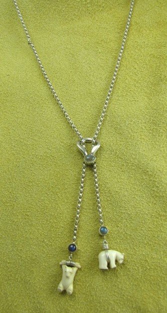 &quot;Little Bears&quot; Silver / Labradorite / Ancient Mammoth Tusk Pendants with Silver Necklace