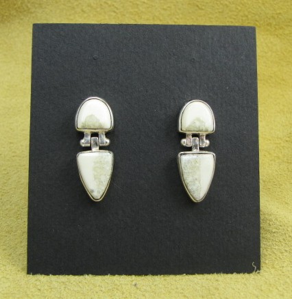 Hinged Fossilized Walrus Ivory / Silver Earrings Post Back