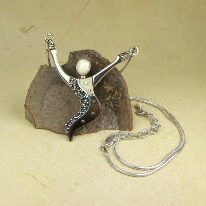 &quot;Free Spirit&quot; Silver / Fossilized Walrus Ivory Pendant with Silver Necklace