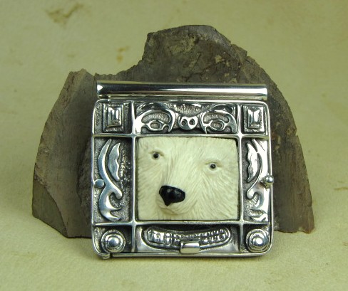 "Polar Bear Spirit" Silver / Ancient Mammoth Ivory Locket Pendant