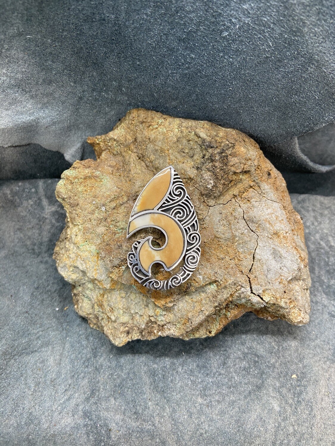 "Halibut Hook" Silver / Fossilized Walrus Tusk Pendant