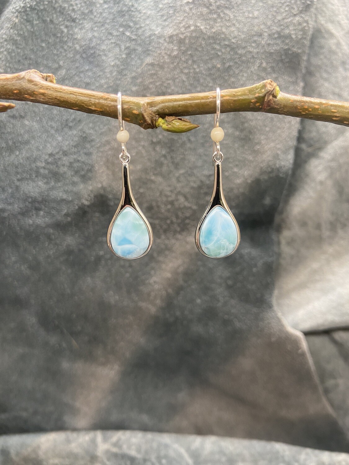 Larimar & Woolly Mammoth Ivory Tear Drop Earrings Larimar & Woolly Mammoth Ivory Tear Drop Earrings