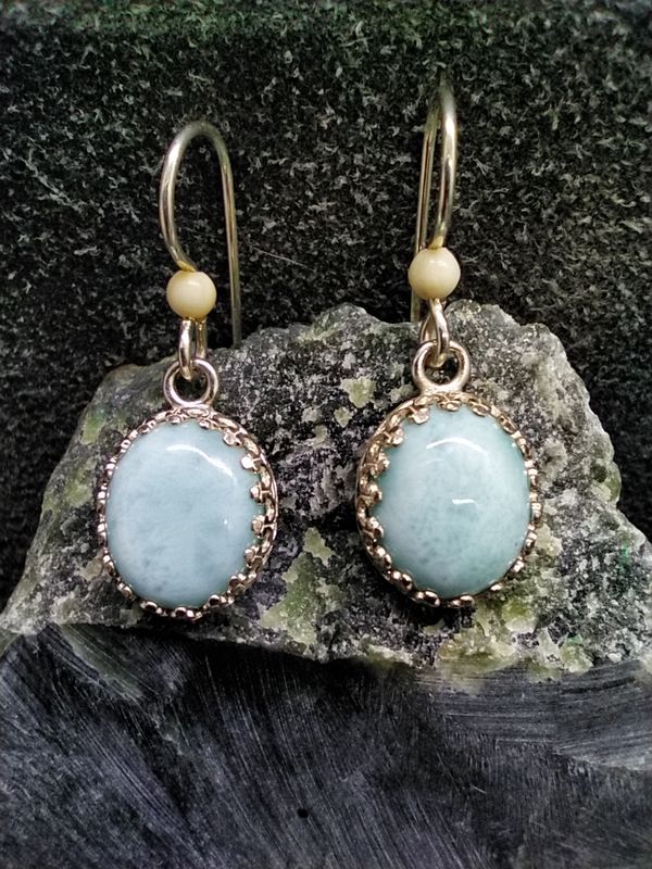 Larimar & Woolly Mammoth Bezel Earrings