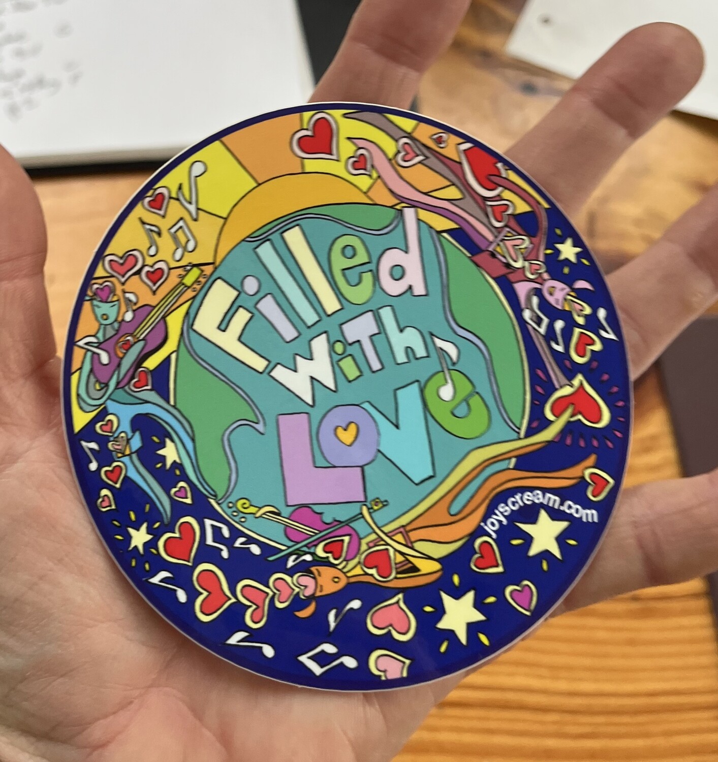 &quot;Filled With Love&quot; Sticker (4&quot; round) pack of 4 stickers