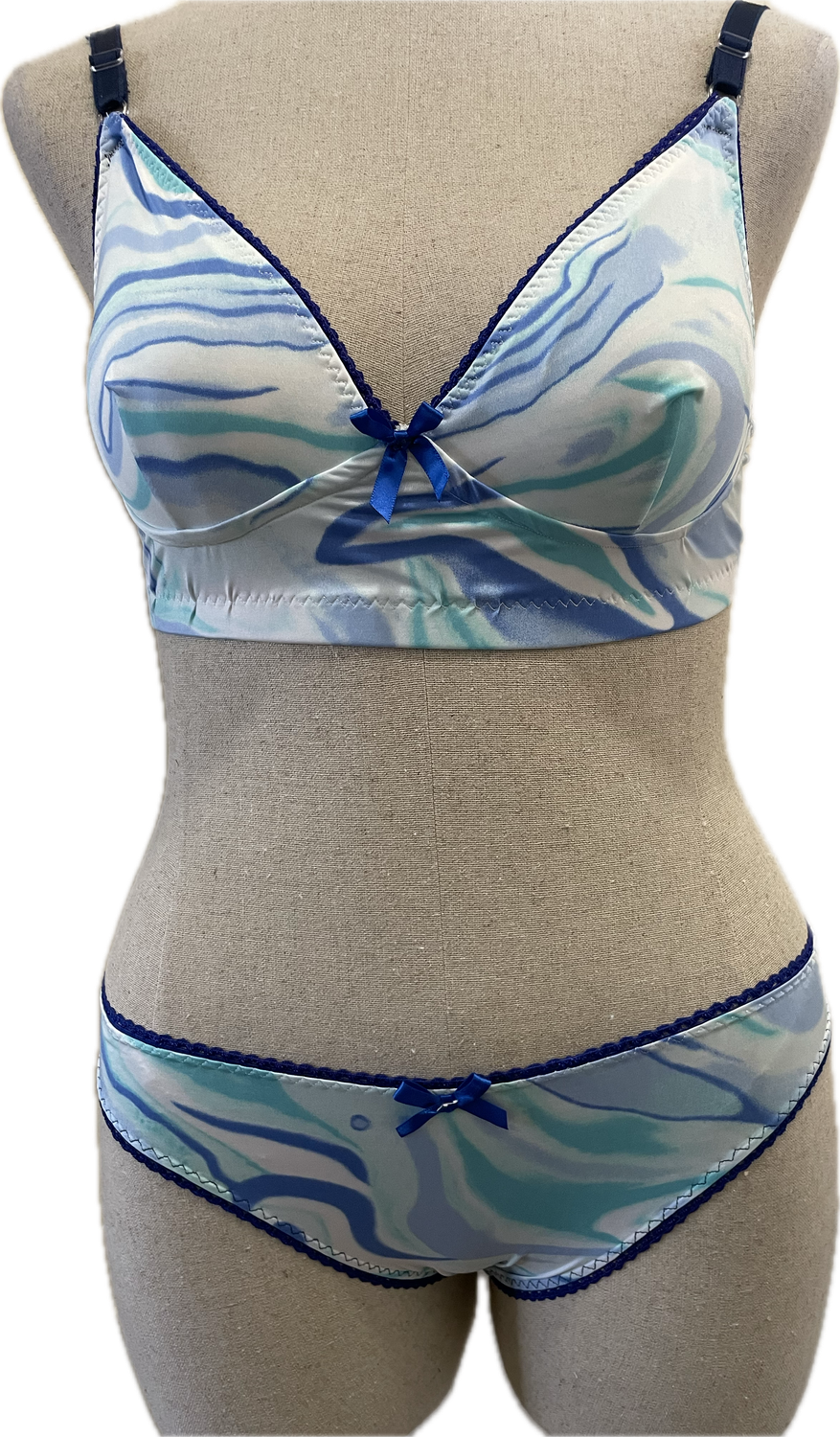 Blue Marble and Navy Bralette Set