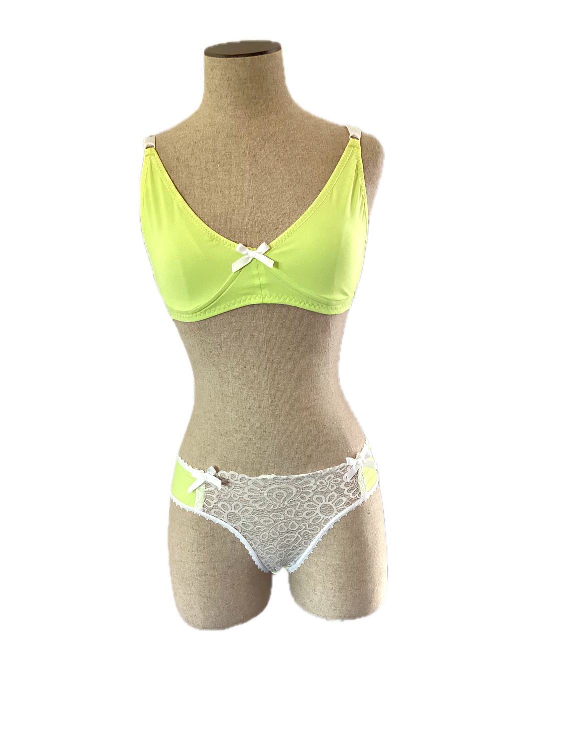 Neon Yellow &amp; White Lace Bralette Set