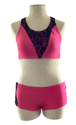 Hot Pink Lacy Sport Top Short Set