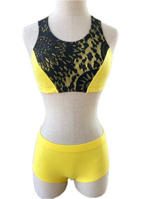 Yellow Lacy Sport Top Short Set