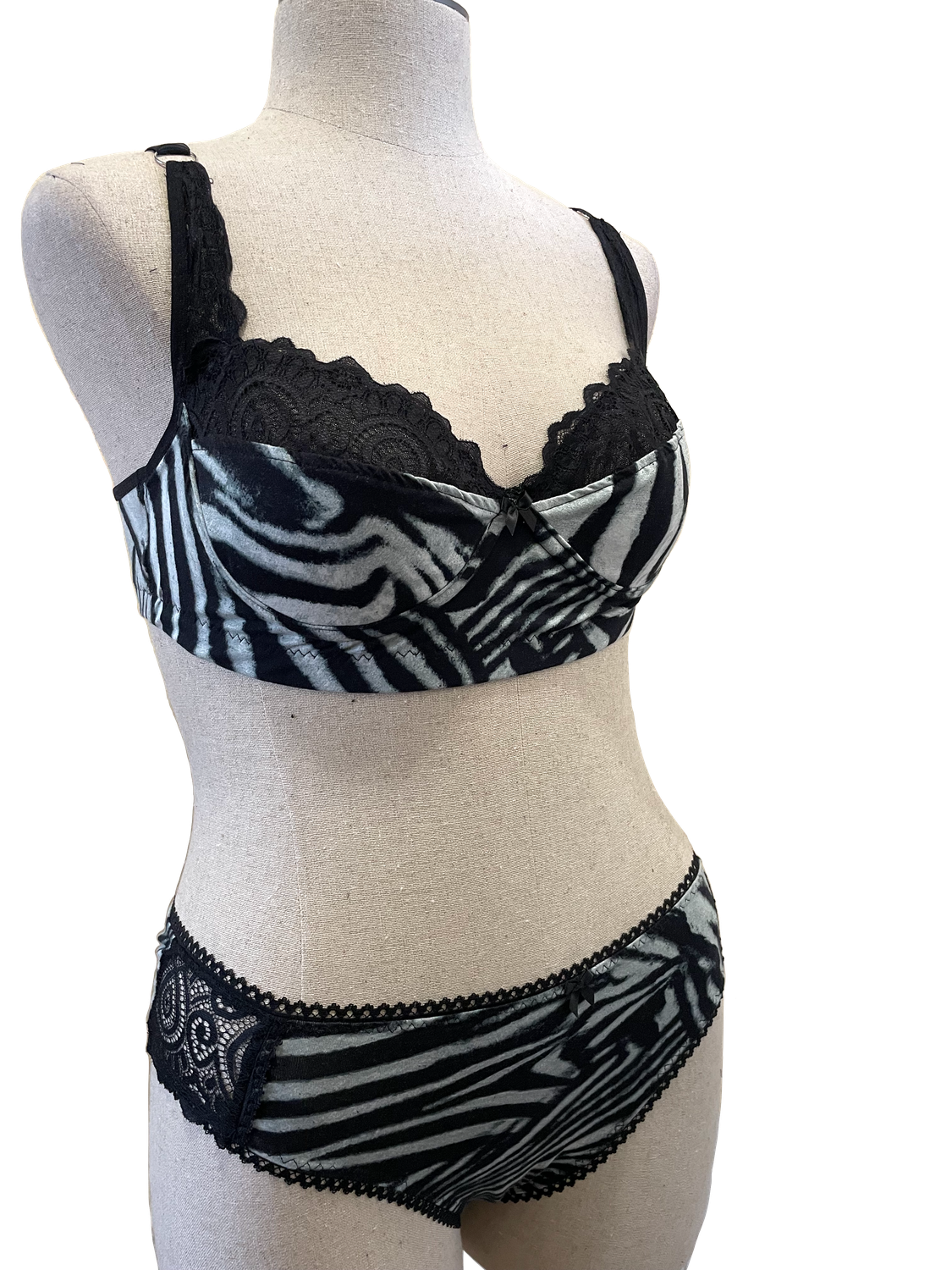 Zebra Stripe &amp; Lace Demi Bralette Set