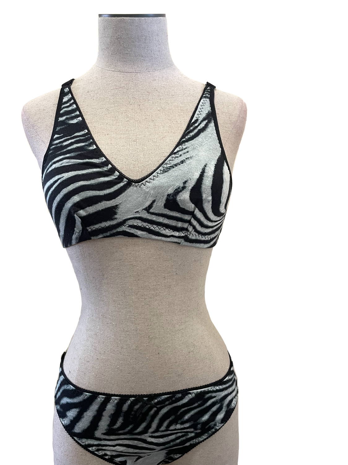 Zebra Stripe &amp; Lace Trim Bralette Set