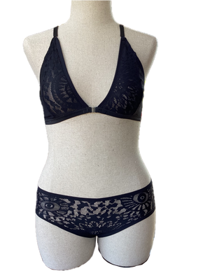 Black Flowery Lace Bralette Set