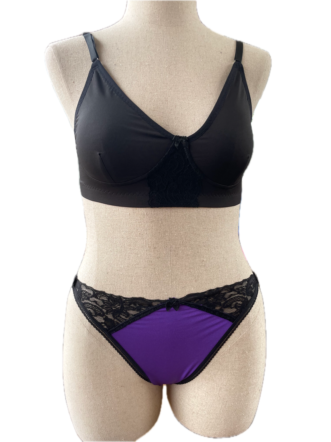 Black &amp; Purple Bralette Set