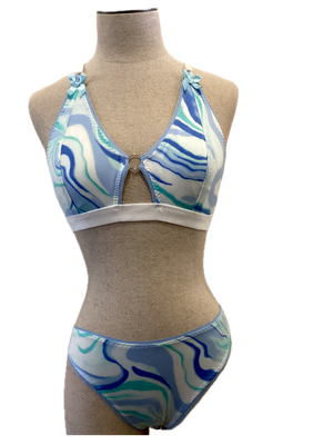 Blue Marble and White Bralette Set