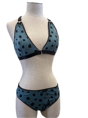 Blue-Green Polka Dot &amp; Lace Bralette Set