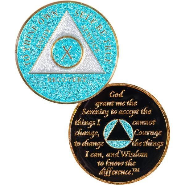 Specialty Anniversary Coin Turquoise Glitter