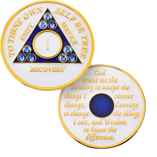 White Coin with Swarovski Crystals