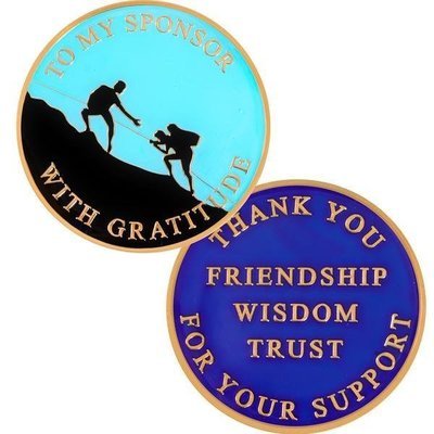 My Sponsor with Gratitude Blue Recovery Medallion