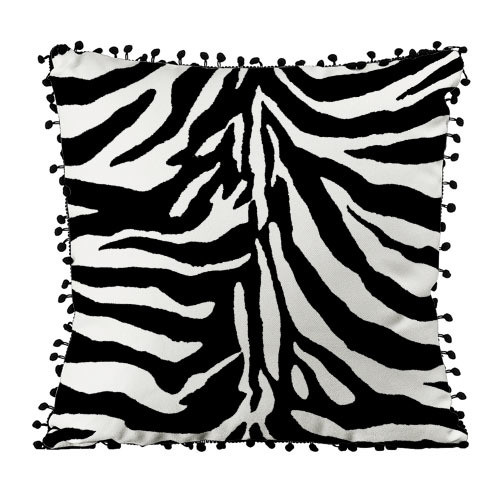 Подушка декоративная (мешковина) с помпонами Окрас зебры