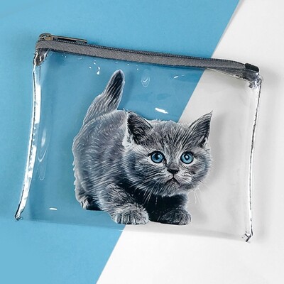 Косметичка пластикова прозора Visible Сірий котик