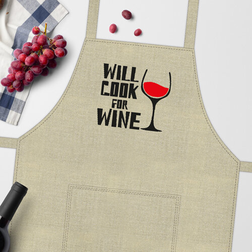 Фартух з написом Will cook for wine