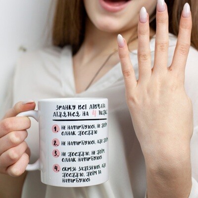 Чашка з принтом Зранку всі дівчата діляться на 4 типи