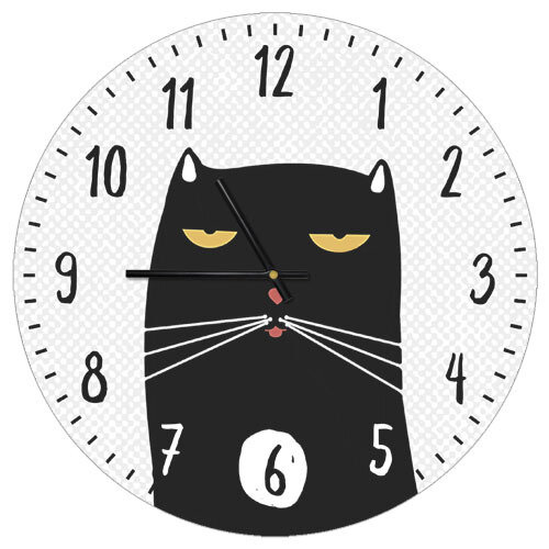 Часы настенные круглые, 36 см Чёрный кот
