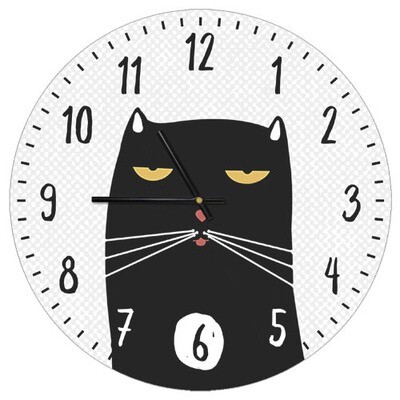 Годинник настінний круглий, 36 см Чорний кіт