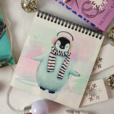 Блокнот Sketchbook (квадрат.) Пингвин в шарфике