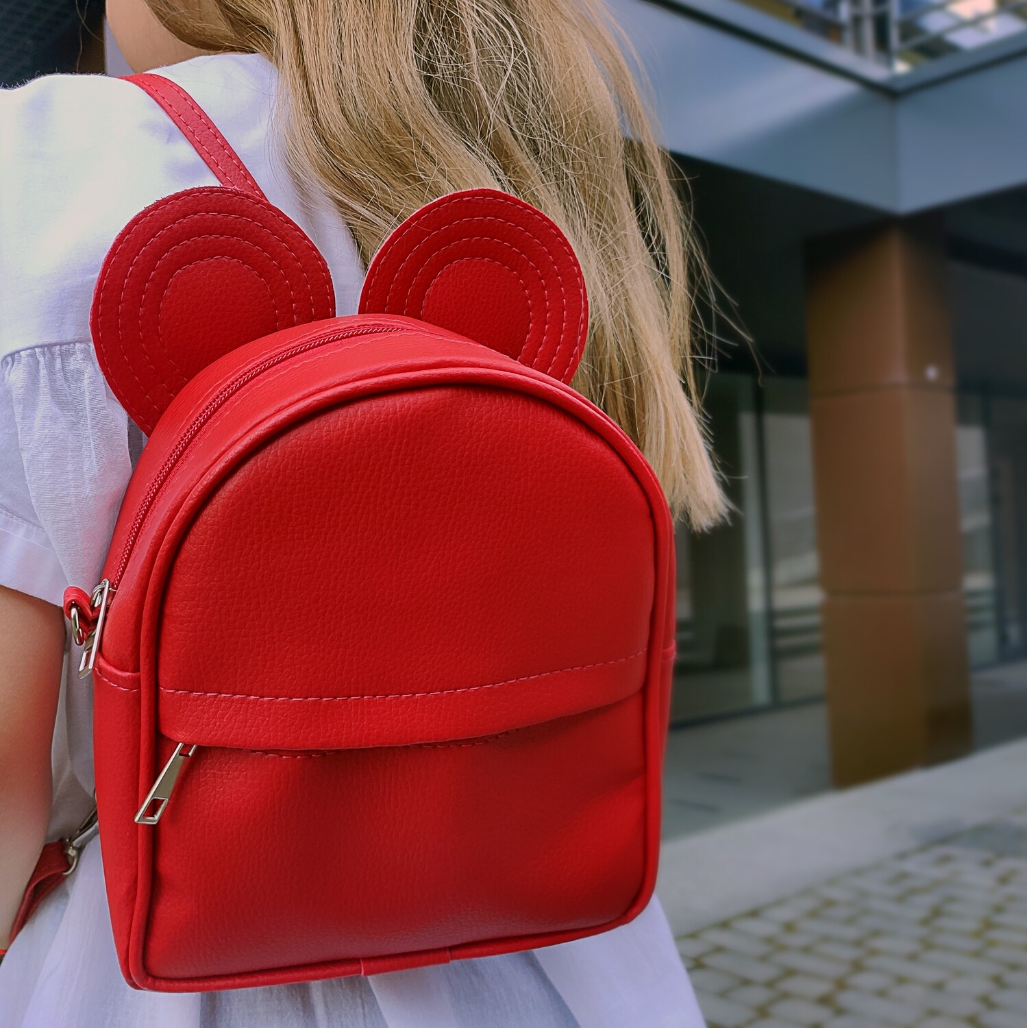 Рюкзак-сумка с ушками мыши, красный