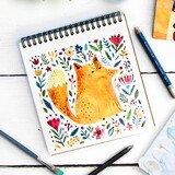 Блокнот Sketchbook (квадрат.) Лисиця і квіти на білому фоні