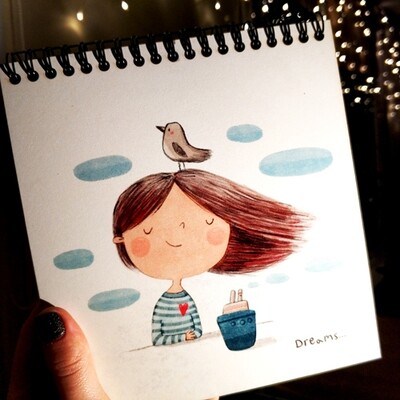 Блокнот Sketchbook (квадрат.) Девочка с птичкой