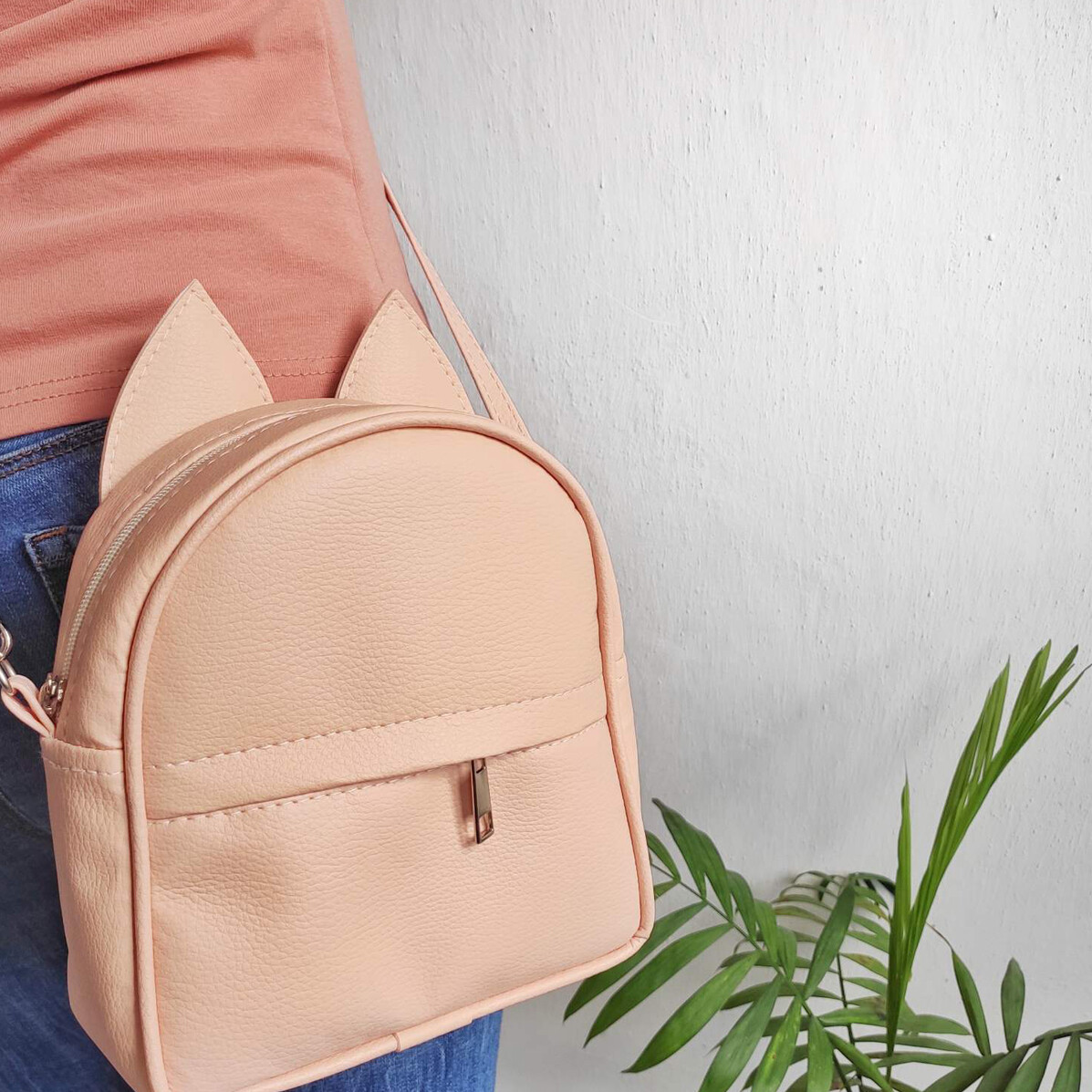 Рюкзак-сумка с ушками кошки, пудровый