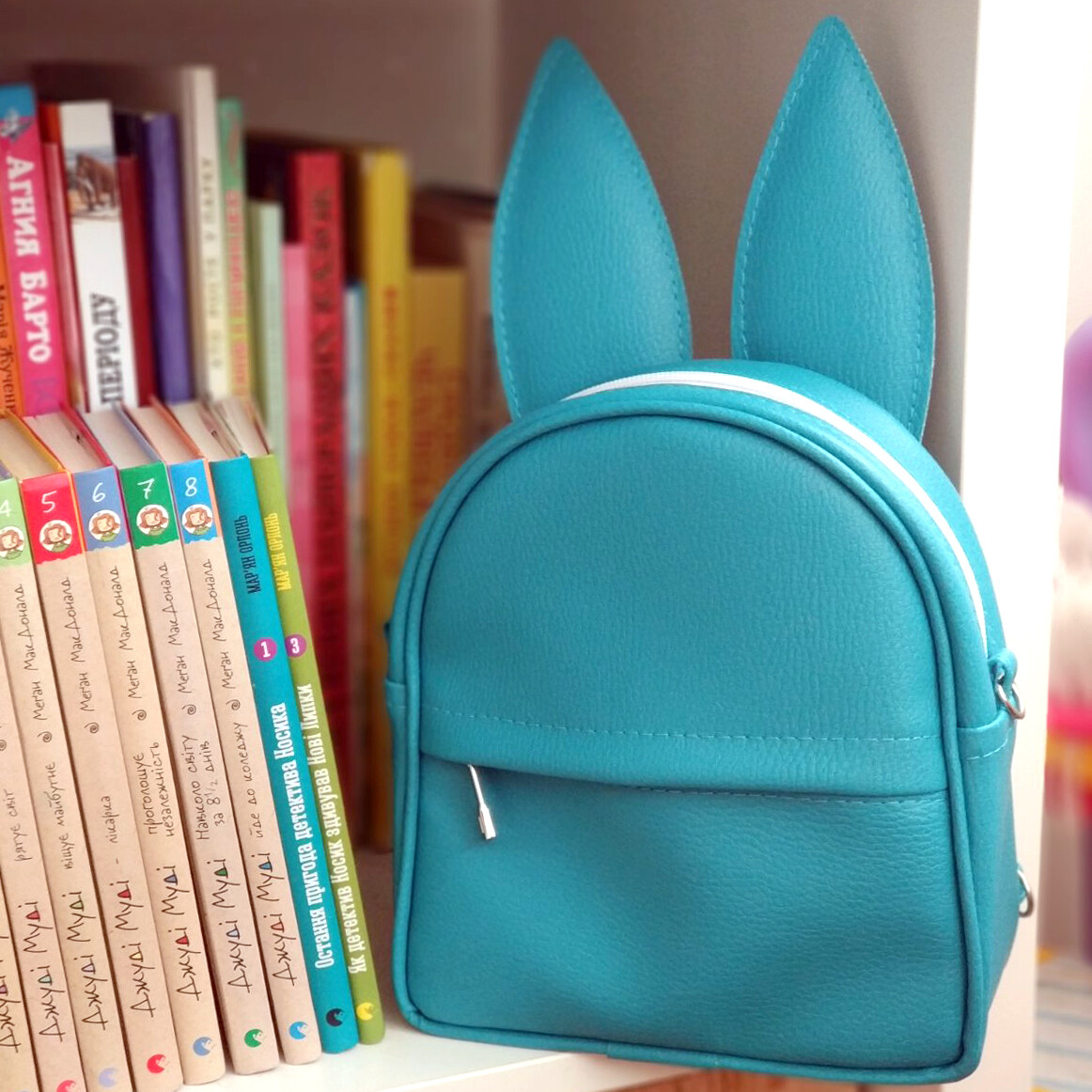 Рюкзак-сумка с ушками зайца, голубой