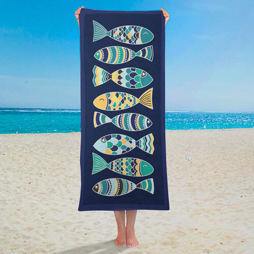 Полотенце пляжное большое с принтом Рыбки, 150х70 см