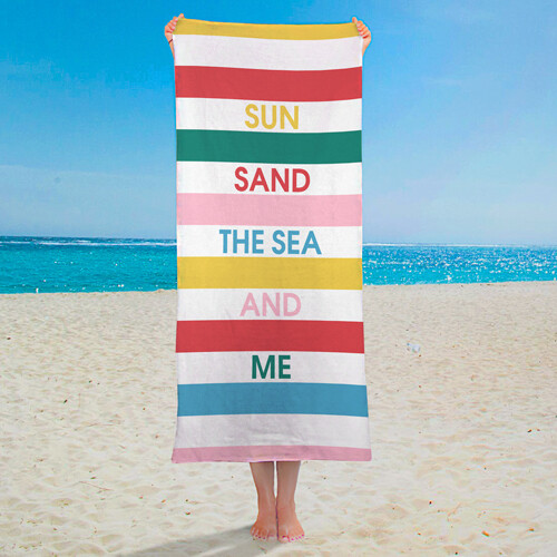 Рушник пляжний великий з принтом Sun sand the sea and me, 150х70 см