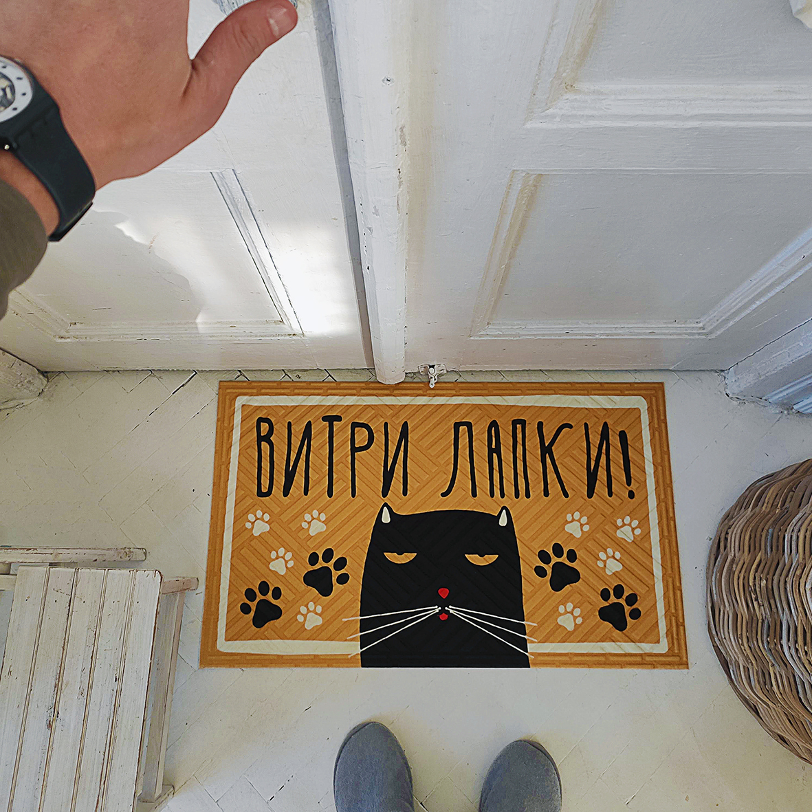 Коврик придверный с принтом Витри лапки! (кот) Коврик придверный с принтом Витри лапки! (кот)